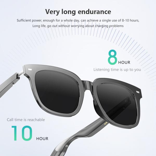 10 Hour Music Time Glossy Black Bluetooth Smart Glasses With Call Capacity 110mAh*2