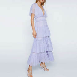 Fashion Custom Women Clothing Manufacturers Elegant Casual Deep V-Neck Short Sleeve Women Evening Mesh Dresses Maxi Party Dress