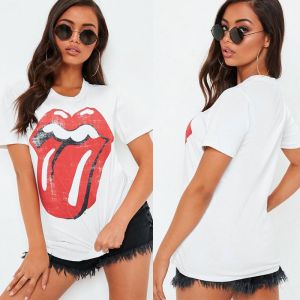 Buy cheap White Rolling Stones Licked Graphic T Shirt Women Clothing from wholesalers