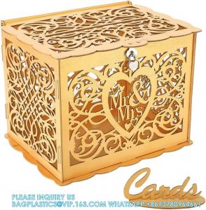 Quality Wedding Money Box Holder With Sign, Large Rustic Wood Wooden DIY Envelop Gift Card Shadow Boxes With Lock Slot for sale