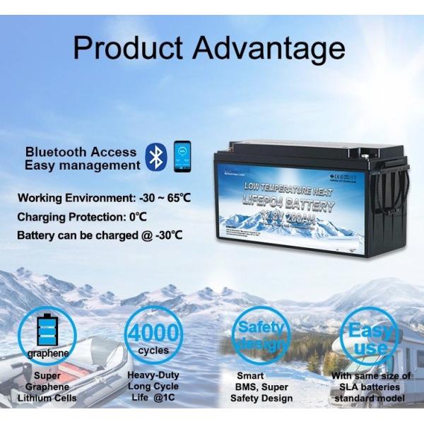 Rechargeable Low Temperature Lithium ion RV Trailer Battery 12V 200Ah LiFePO4 Batteries with Self-Heating Function