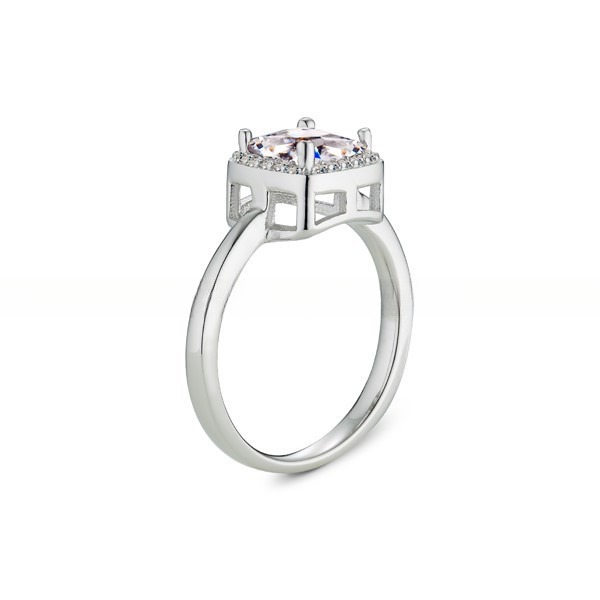 Women'S 925 Sterling Silver Square Solitaire Cubic Zirconia Engagement Ring With CZ