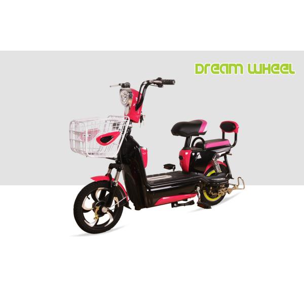 2 Wheel Pedal Assist Electric Bike Pink 48V 20Ah Lead Acid Gel Battery Suspension Fork
