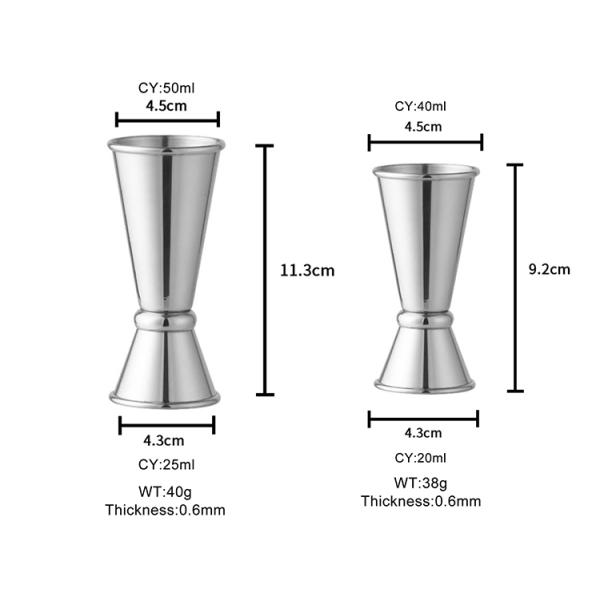 SS 340 20/40ml 25/50ml Liquor Measuring Cup Cocktail Jigger Bar Tool Set