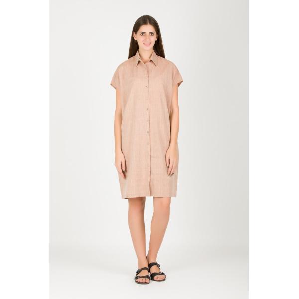 Summer women's fashion oversized cotton shirt dress in beige