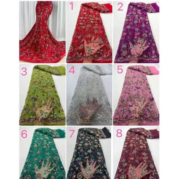 Easily Customizable Luxury Tulle French 3D Beaded Embroidery Mesh Lace Fabric for Women's Clothing Dance Dresses