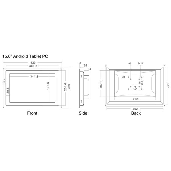 Widescreen Android Industrial Tablet Pc 15.6 Inch EMMC 8G Storage With WiFi Bluetooth