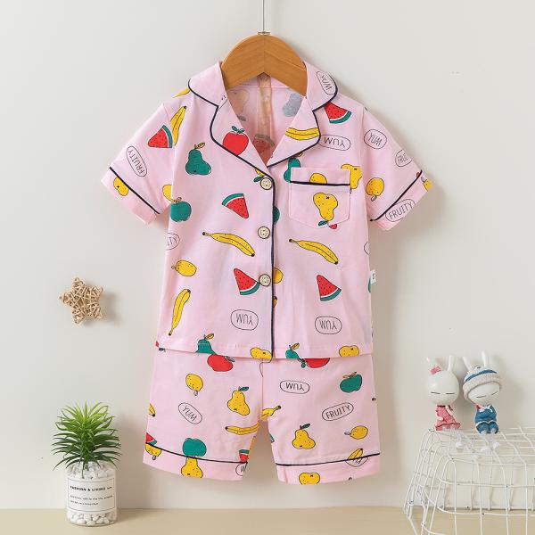 Fruit Short Sleeve Button Up Pyjama Set / Soft Cotton Pjs For 100cm 110cm Height