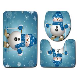 Snowman Christmas Bath Mat Set Anti Skid Restroom Mat Set