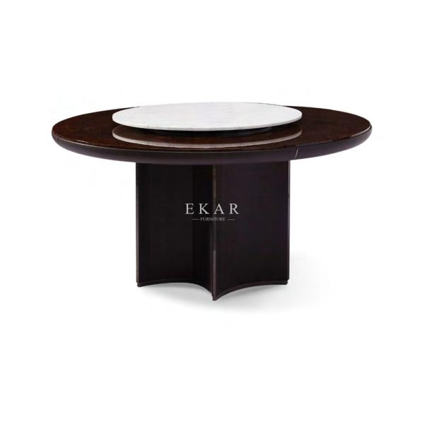 Black Contemporary Round Dining Table With Marble Turntable W006D1R