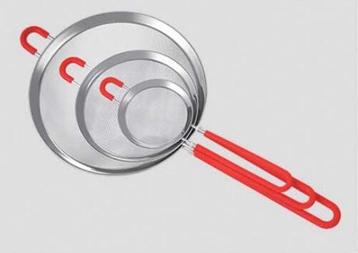 Food grade silicone handle stainless steel fine mesh kitchen strainer two ears flour oil filter