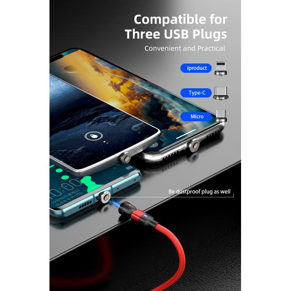 Magnetic Data cable 540° rotation USB Nylon Braided 3 in 1 data cable