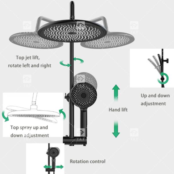 Electroplating Three Piece Shower Head Set With Pressurized Black Shower Head OEM