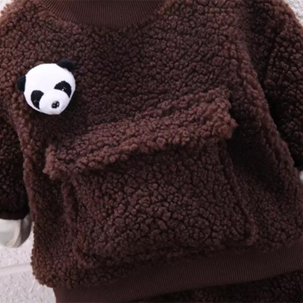 120cm Unisex Winter Children'S Clothing Lamb Wool Panda 2 Piece Sweater Pants Set