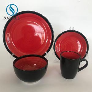 Quality Food &amp; Beverage Hotel Ceramic Scandinavian Dinnerware Set Black And Red for sale