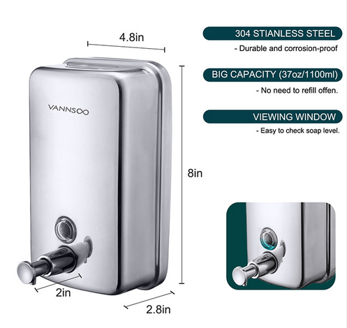 34 Ounce Bathroom Shower Soap Dispenser Corrosion Proof Lining Bathroom Accessories