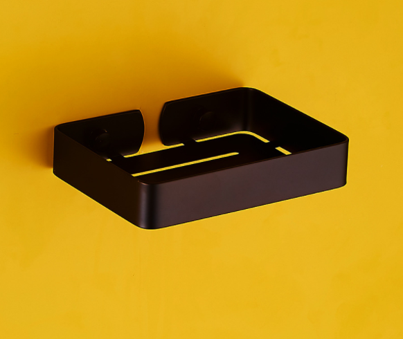 Kitchen Wall Mounted Bathroom Soap Holder Black Adhesive No Drilling