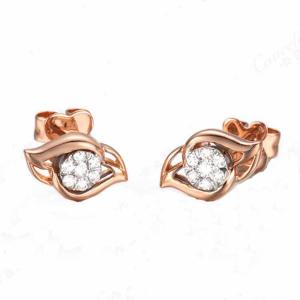 High Quality Rose Gold 0.14 carat Daimonds Leaves Style Design  Stud Earrings  (GDE007)