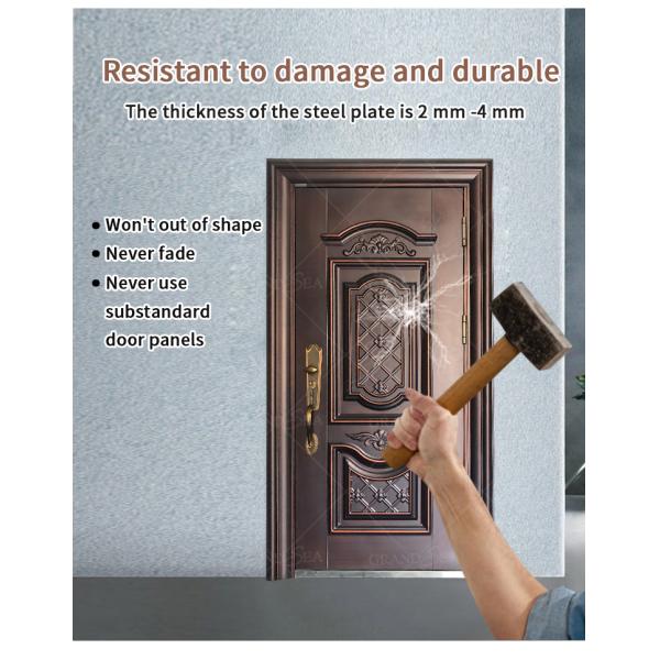 Guatemala Carved Design Cast Aluminum Low Price High Quality Main Front Security Steel Door for Commercial Buildings