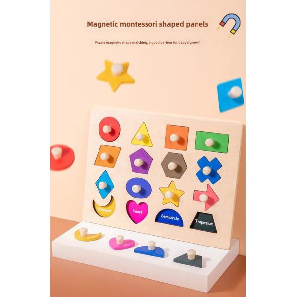 Montessori Children Wooden Magnetic 3d Shape Sorter Matching Puzzle Learning Board Educational Teaching Aids Toys for Kids