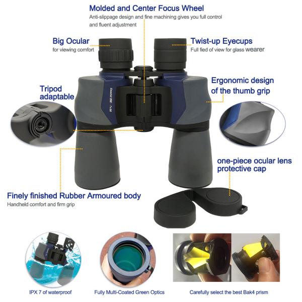 Water Proof FMC Lens Binocular Telescope 7x50 10x50 12x50 For Wildlife Hunting