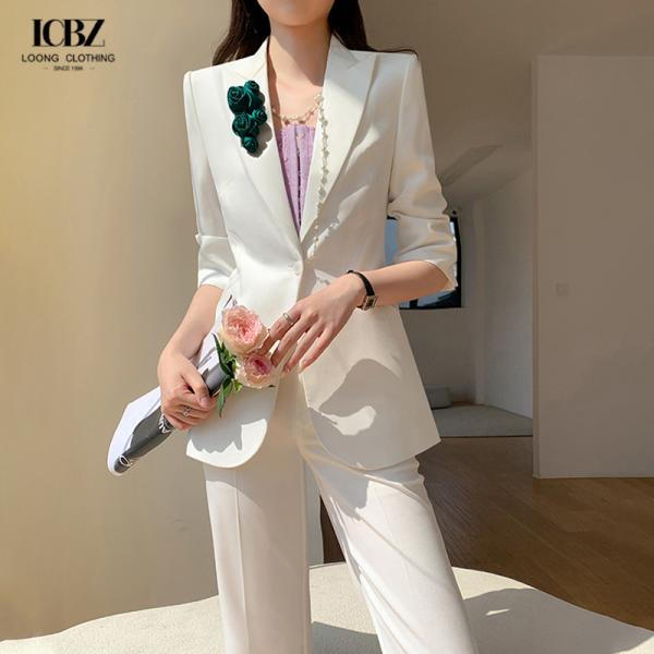 Business Office Work Wear Nonwoven 3 Pieces Sets Women's Suits with Button Decoration