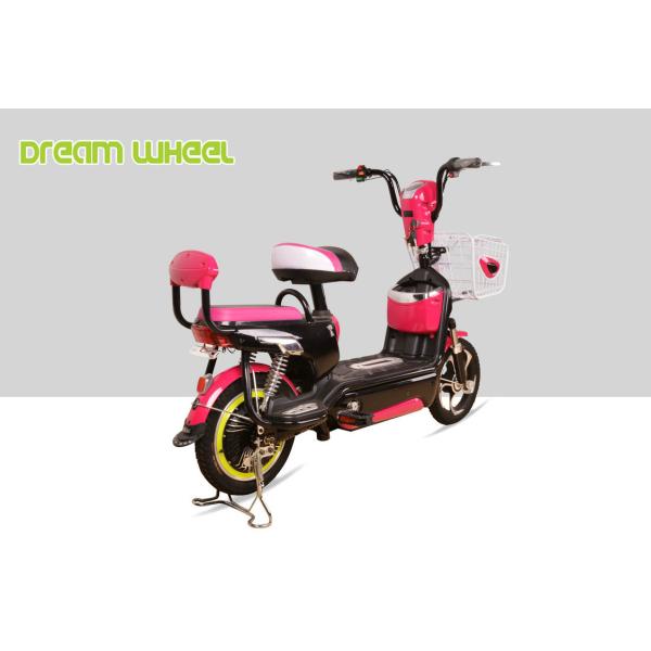 2 Wheel Pedal Assist Electric Bike Pink 48V 20Ah Lead Acid Gel Battery Suspension Fork