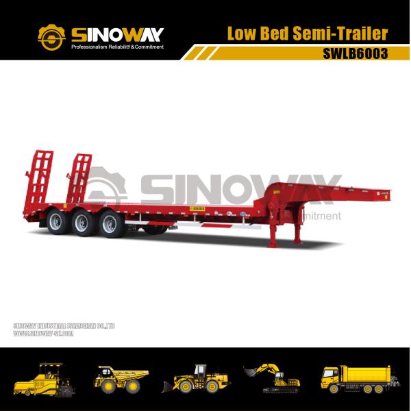 50 Ton Low Bed Semi Trailer With 3 YUEK Axle , Drop Bed Low Loader Trailer