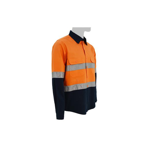 Durable Orange/ Navy Safety Work Clothes Reflective Work Shirts No Pilling