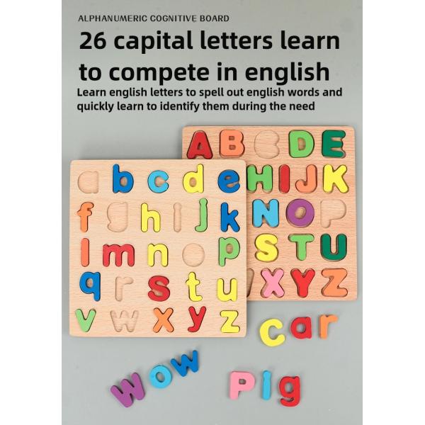 Educational Toys 26 Letter Number Recognize Colorful Alphabet Wooden Panel Pegged Puzzles
