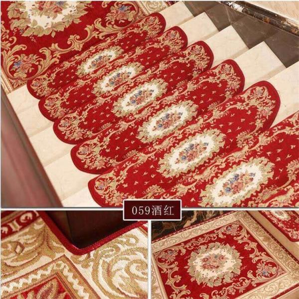 Luxury Hotel Step Rugs Carpet Wine Red Color Grid Pattern Classical Style