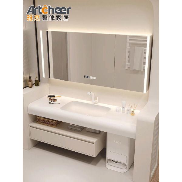 Stylish Solid Wood Bathroom Vanity with Drawer Storage and Durable Carrara Marble Top