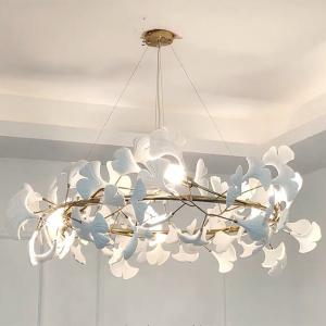 Quality Ceramic Ginkgo Leaf Pendant Chandelier Lights Adjustable Suspended Line for sale