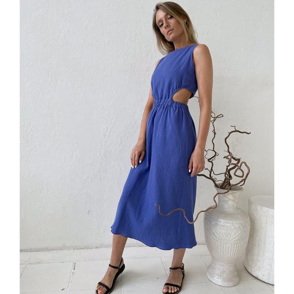 Double-Layer Zou Cloth Dress Europe and The United States 2023 Summer Fashion Casual Back Single Breasted Waist Design Sundress