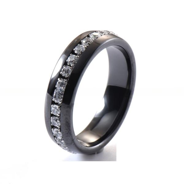 Engagement Couple Black Ceramic Rings 6MM Full Diamond With Invisible Setting