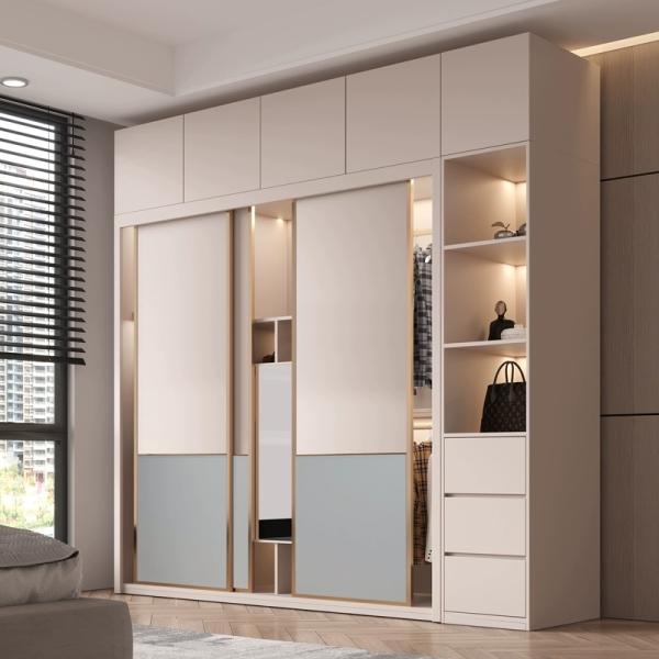 Close-up of wardrobe sliding door mechanism and finish