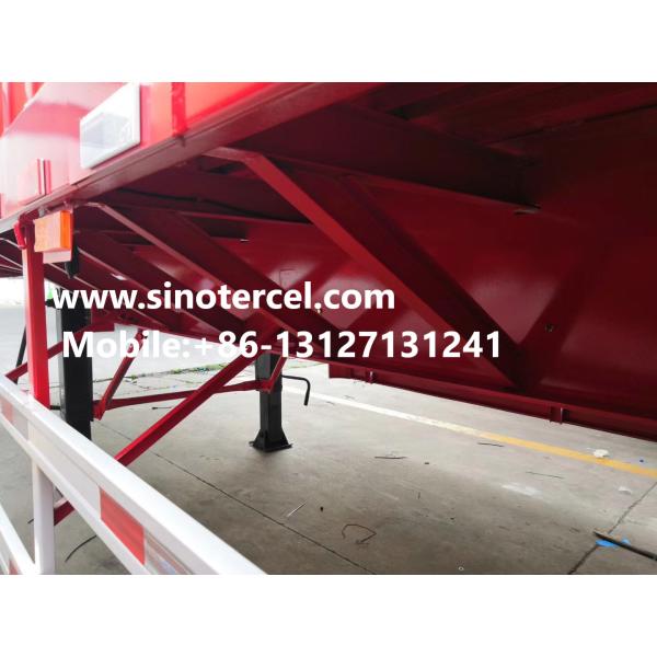 3 Axles Low Bed Semi Trailer 50-60 Tons Hydraulic Type Ladder Red