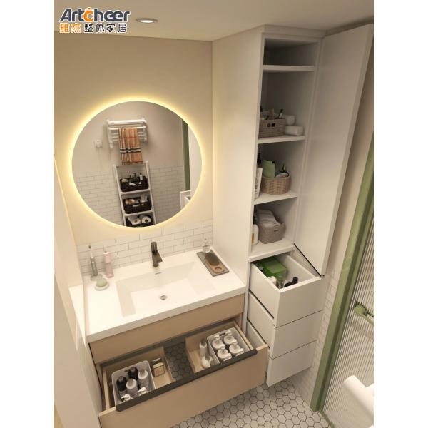 NO Faucet Included Luxury Hotel Center Bathroom Mirror Cabinet with Double Sink Basin