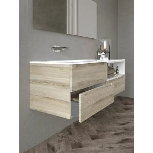 Modern Wood Grain Bathroom Vanity Double Sink Bathroom Cabinet Customized