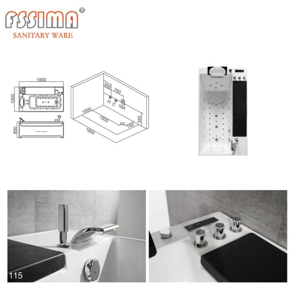 LED Waterfall Whirlpool Bathtub 6 Feet Massage Luxury Spas Walk In Tubs