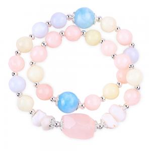 China Morganite Handmade DIY Double Layer Natural Crystal Multifacted Round Bead Bracelet For Gift on sale