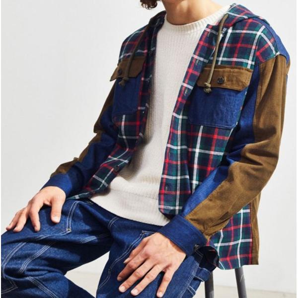 100% Cotton Mens Fashion Casual Shirts Full Sleeve With Blocked Hooded