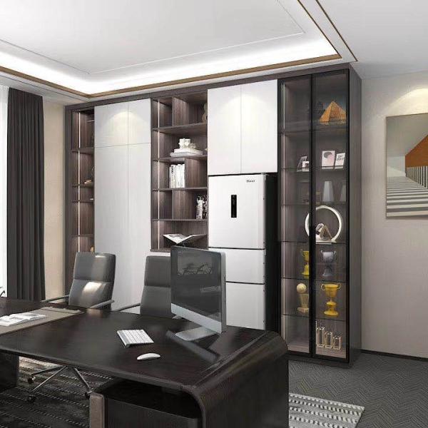 Modern glass showcase display cabinet unit in living room setting