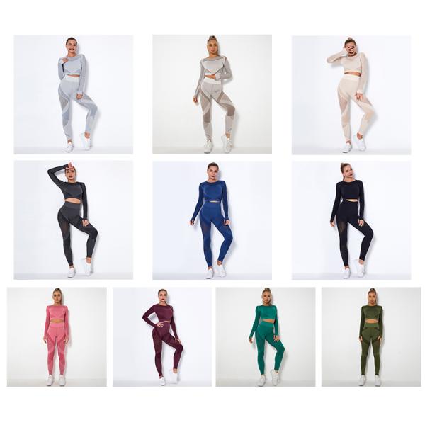 Hygroscopic Womens Long Sleeve Gym Set Hollow Seamless Yoga Gym Set