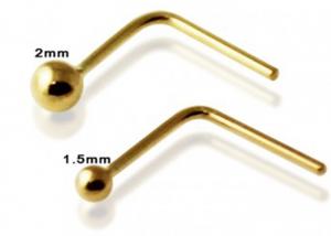 China L Shaped 18k Gold Nose Ring , Nose Ring With Ball On End 1.5-2.0mm size on sale