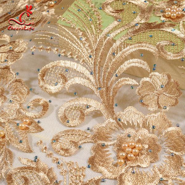 Colorful Beaded Embroidered Lace Fabric For Indian Sarees OEM ODM