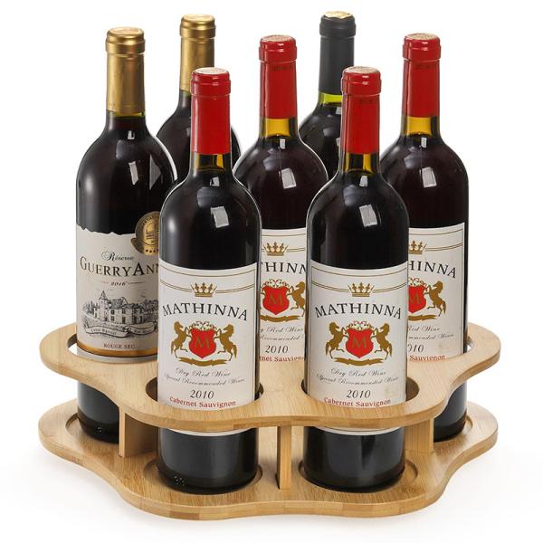 Single Tier Bamboo Rotating Coffee Syrup Organizer Rack 7 Bottles Holder Lazy Susan 33 x 35 x 8.7cm