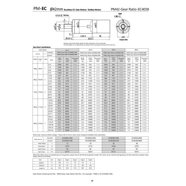 42mm 12V Low Speed Gear Motor 48V Brushless DC Motor with Gearbox 10000mNm 1.7RPM to 1958RPM Customizable