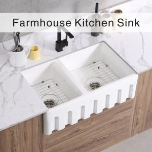 Quality 33In Double Bowls Farmhouse Kitchen Sink Fireclay Country Style Sink for sale