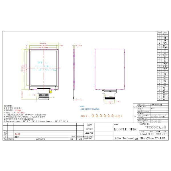 3.5" 300cd/M2 Industrial TFT Display 18 Bit RGB Interface For POS Device